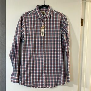 Casual Blue and Red Button Down Shirt with Classic Collar